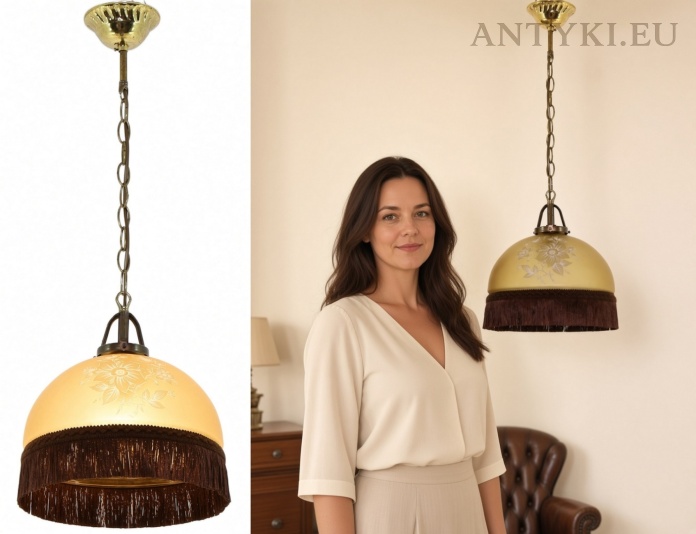 starodawna lampa sufitowa ze szklanym kloszem w eleganckim wnętrzu vintage